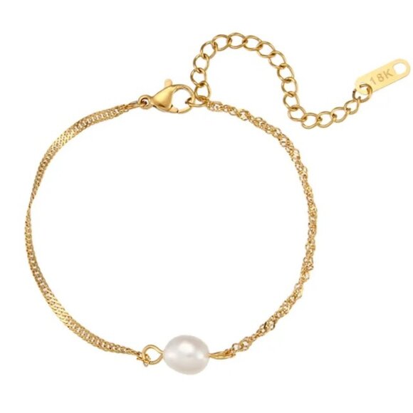 New Freshwater pearl Bracelet, 18 K Gold Plated - Picture 2 of 3